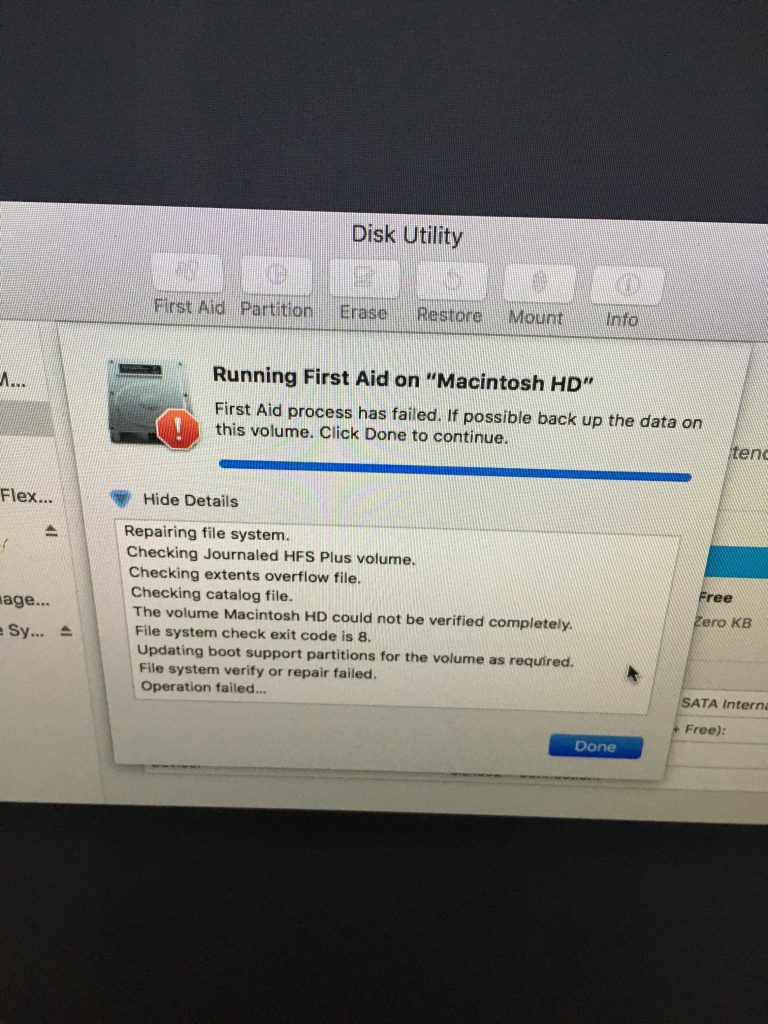 imac ssd upgrade, hard drive failing, first aid process has failed